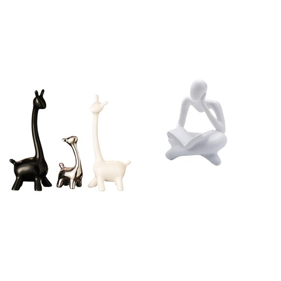 Estatua de jirafa pensante abstracta moderna, centro de mesa de cerámica para escritorio, oficina, estantería, dormitorio, sala de estar, mesa, decora