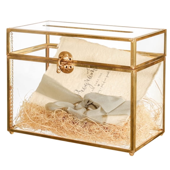 NCYP Decorative Glass Wedding Cards Storage Box with Slot for Reception and Home Decor