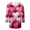 thumbnail image 4 of Qertyioot Chemise Ample à Manches 3/4 pour Femmes T-shirts Imprimés Mode Saint-Valentin Col Rond Hauts Décontractés, 4 of 5