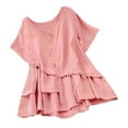 thumbnail image 1 of Yuyuzo Chemises en Coton et Lin pour Femmes Manches 3/4 Col Rond Ourlet à Volants Blouses Amples, 1 of 6