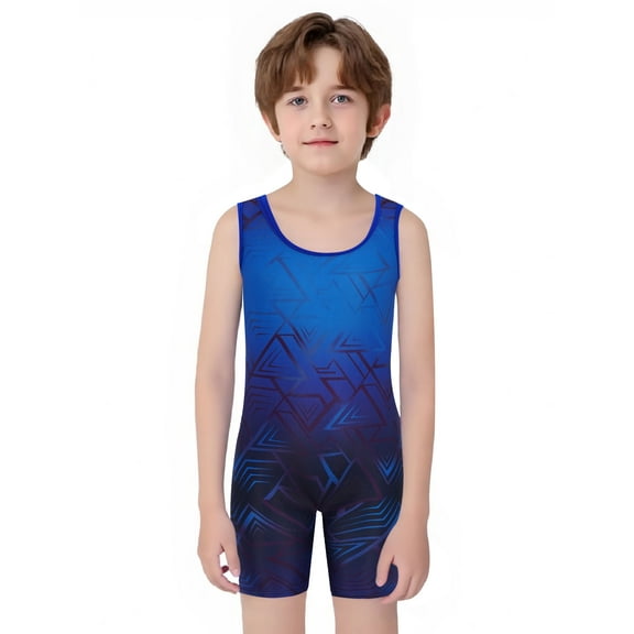 Oyolan Kids Boys Geometric Print Wrestling Singlet Bodysuit Sleeveless Powerlifting Training Sport Jumpsuit Blue 16