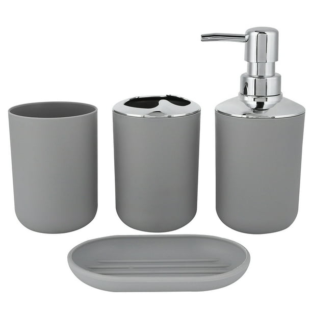 Conjunto de Accesorios de Baño de 4 Piezas con Bomba de Jabón, Cepillo de Dientes, Tambor Y Jabón
