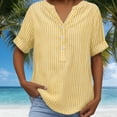 thumbnail image 4 of Ayfxijin Women's V-Neck Button Striped Print Shirt, Short Sleeve Linen Cotton Plus Size Blouse, 4 of 8