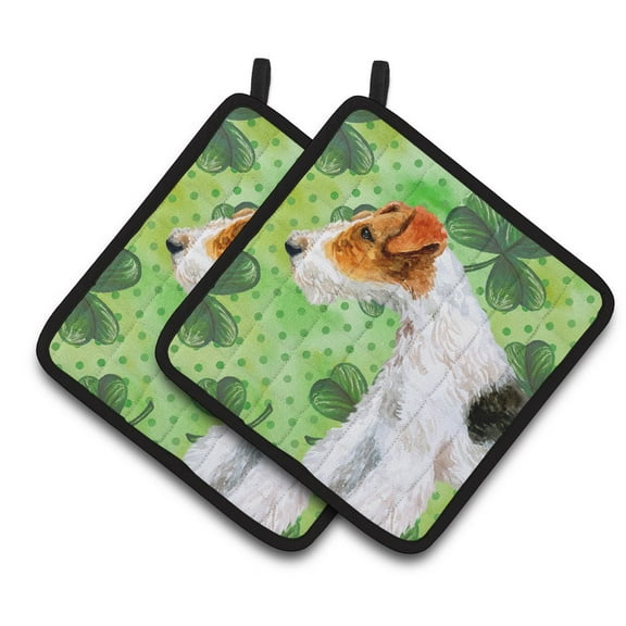 Fox Terrier St Patrick's Pair of Pot Holders