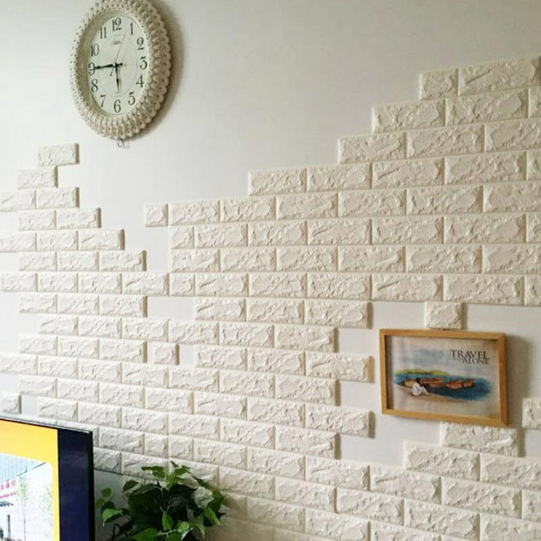 BalsaCircle 10 Pieces 33 White Faux Brick Texture Waterproof Foam Wall  Panels Backdrop 
