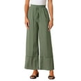 thumbnail image 1 of Pantalones de pierna ancha para mujer INSPIRE CHIC con cordón elástico en la cintura alta, estilo boho, palazzo con bolsillos, talla XS, color verde militar, 1 of 6