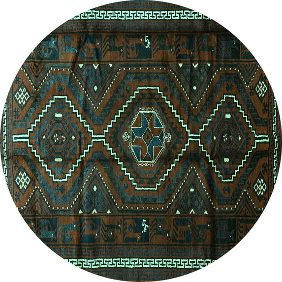 Ahgly Company Indoor Round Southwestern Turquoise Blue Country Area Rugs, 7' Round