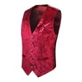 thumbnail image 2 of TFEOQRY Men's Gothic Vest Dress Medieval Court Dress Jacquard Retro Tailcoat Vest Sleeveless Hoodless Jackets Red, 2 of 9
