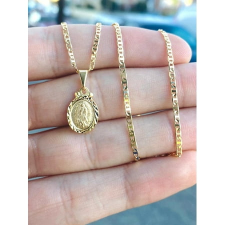 14K Gold Filled Virgen de Guadalupe Pendant Necklace Baby Girls Jewelry Kids Mariner Chain 16"