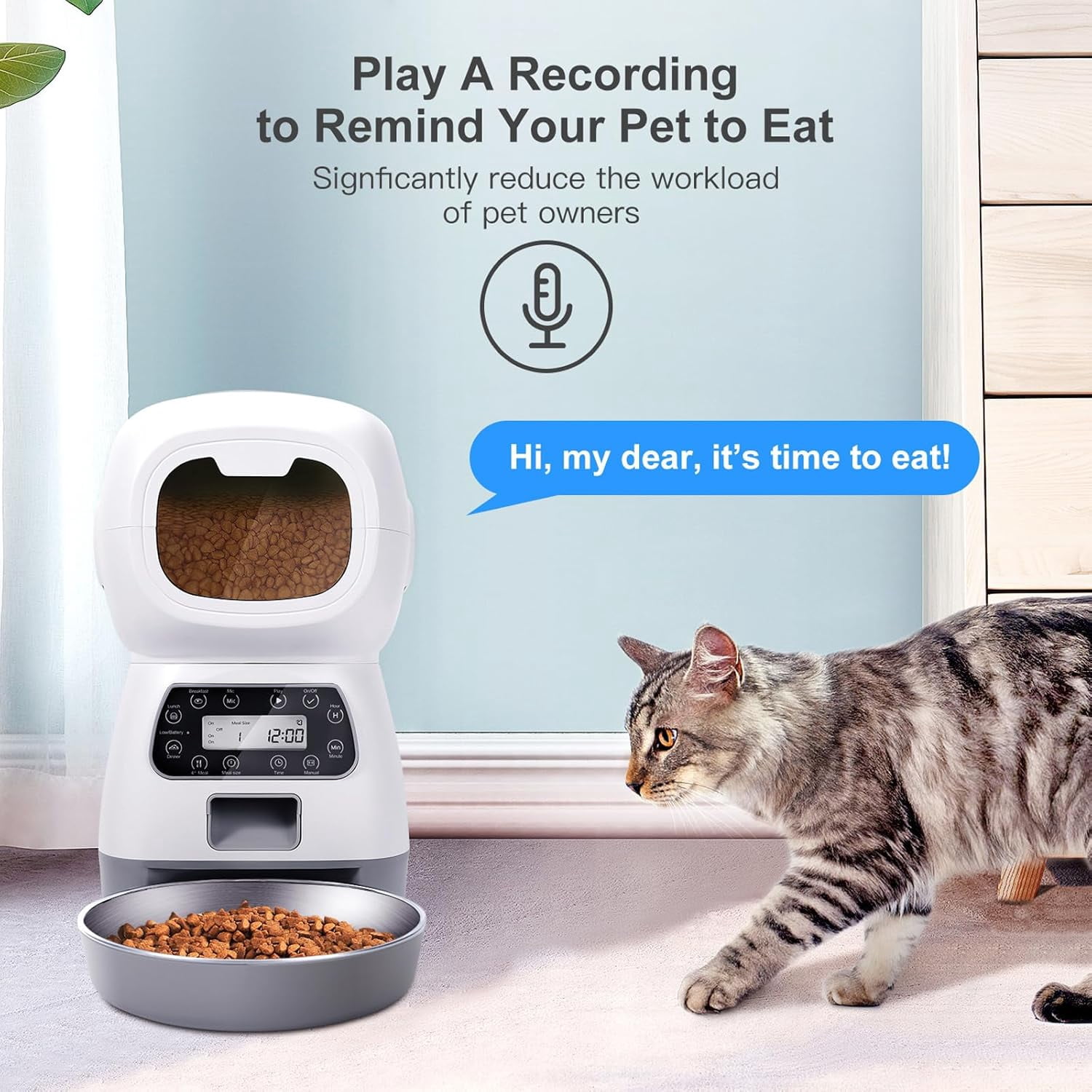 Automatic Cat Feeders, 3.5L Timed Dog Feeder 4 Meals Daily with Portion Control, Automatic Pet Feeders with Timer for Small Medium Dog & Cat, Auto Dry Cat Food Dispenser with Dual Power Supply
