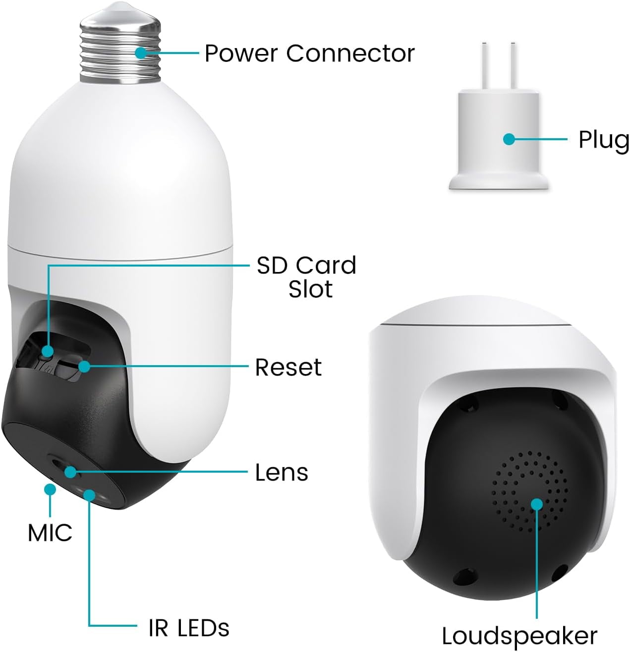 Vimtag Light Bulb Camera, 2.5K/4MP Light Bulb Security Camera Outdoor with Spotlight/Night Vision/PTZ/Speaker/2-Way Talk/Phone App/IP/Human/Sound/Motion Detection for Home Security