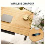 FLEXISPOT Q8 55x28 Wireless Charging Dual Motors Standing Desk with Drawers, White and Bamboo Top Height Adjustable Desk with Cable Management Tray