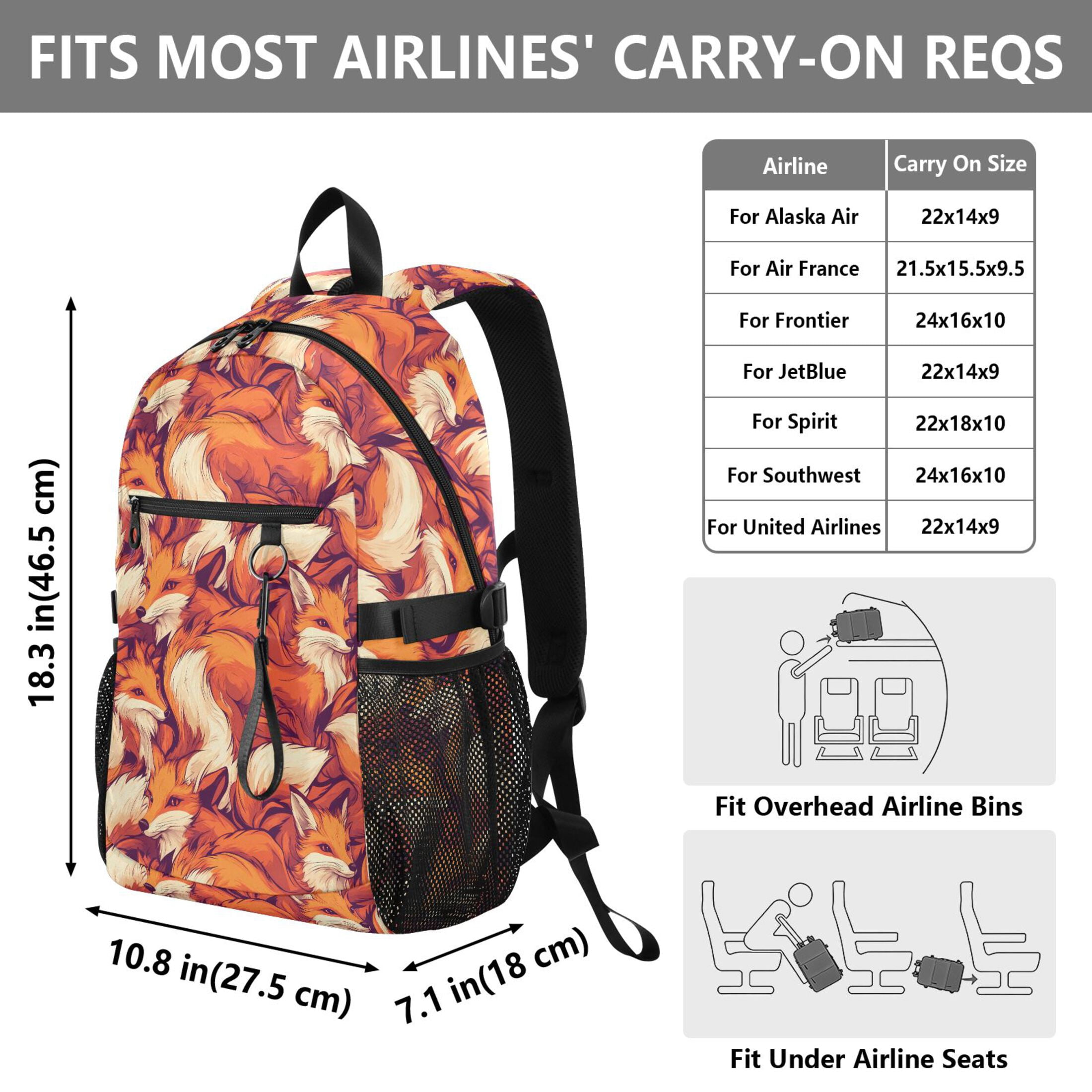 JIALIOU 14" Laptop Backpack Waterproof Airline Approved Stylish Casual Daypack for Travel Business College Work, Cartoon Foxes