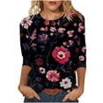 thumbnail image 2 of Ruimatai Women's Casual Loose Fit 3/4 Sleeve Printed Round Neck Tunic Blouse Top, Comfortable Flowy Pullover Shirt for Daily Wear, 2 of 4