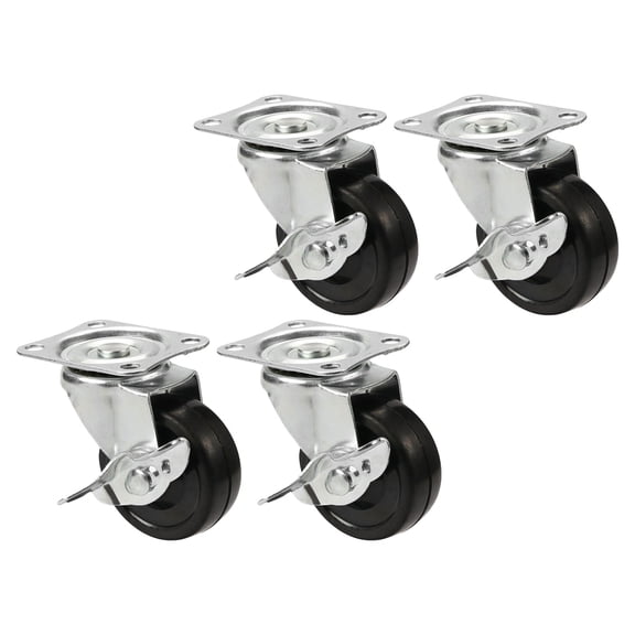 Baluue Set of 4 Heavy Duty Lockable Swivel Casters with Brake, Black Rubber Wheels for Furniture and Chairs