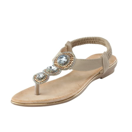 

XINSHIDE Female Sandals Rhinestones Flat Sandals Summer Boho Rhinestone Dress Shoes Comfort Open Toe Elastic Ankle Strap Strapless Sandals Roman Sandals Fashion Shoes