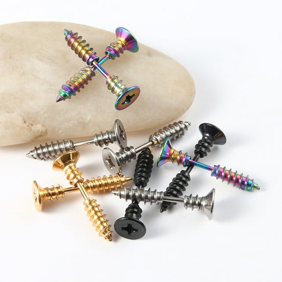 Opvise Funny Screw Shape Ear Studs Cool Double-Sided Earrings Fashion Jewelry Gift