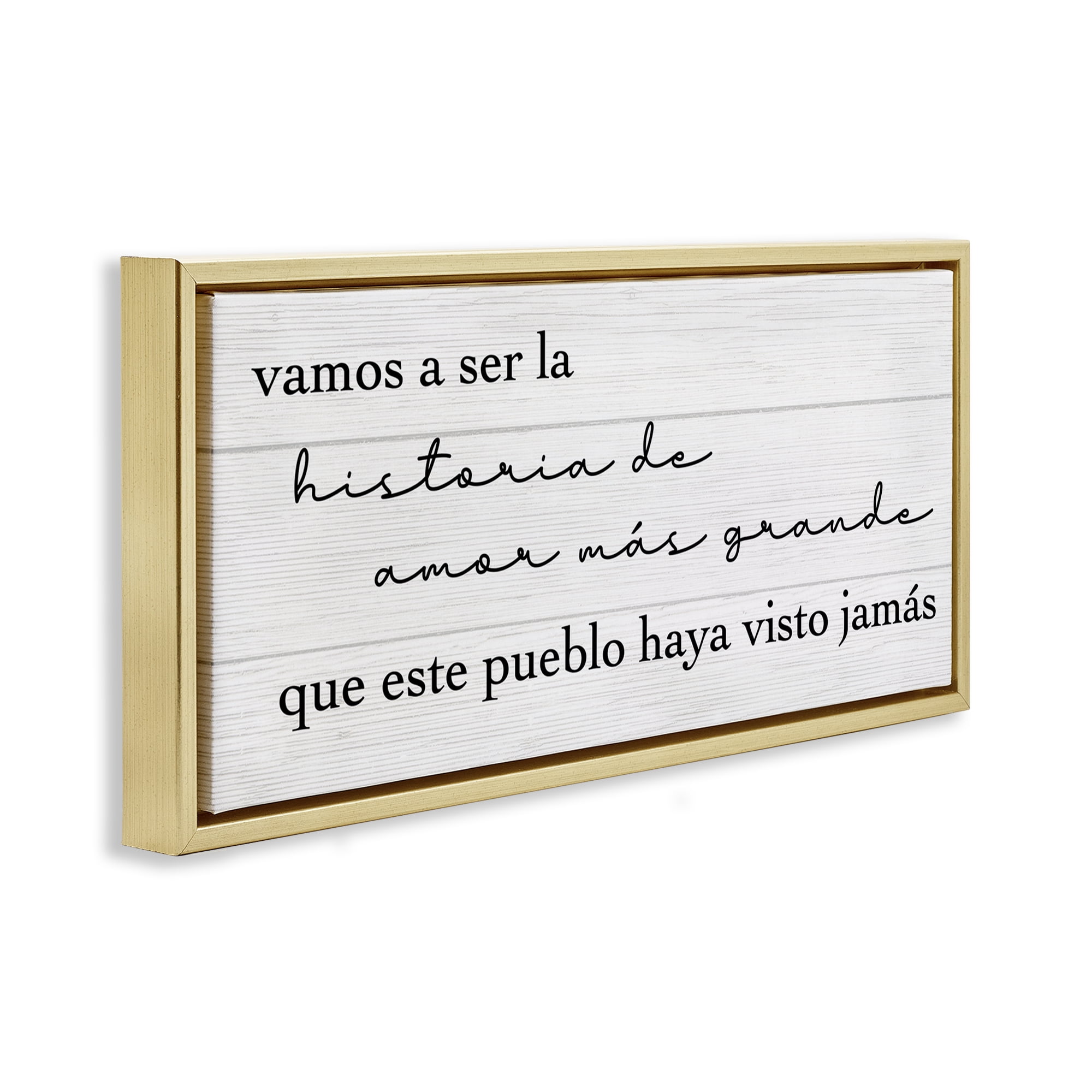 Stupell Industries Historia de Amor Más Grande Inspirational Quotes & Sayings Painting Gold Floater Framed Art Print Wall Art, 25 x 11