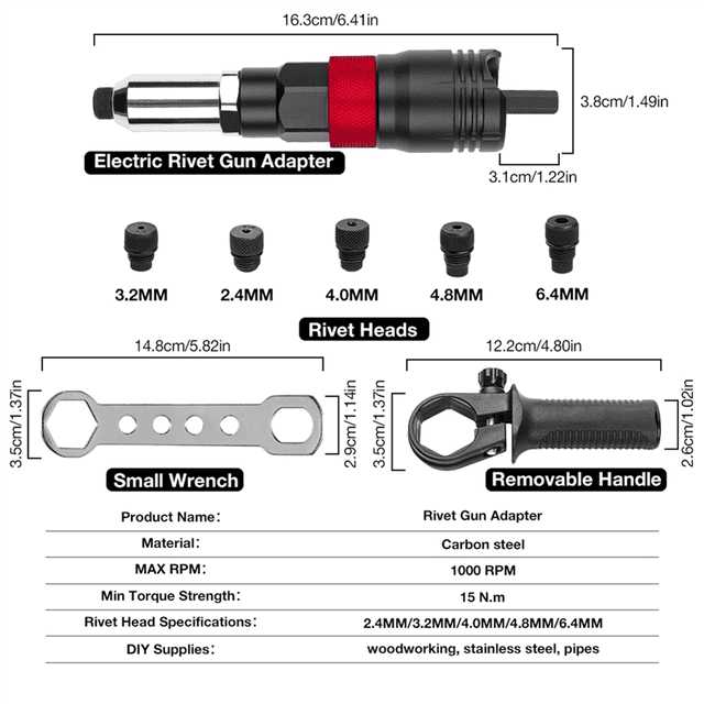 Cordless Riveting Machine Kit 2.4mm/3.2mm/4.0mm/4.8mm/6.4mm Insert Nut Riveting Tools Industrial Electric Rivet Adapter