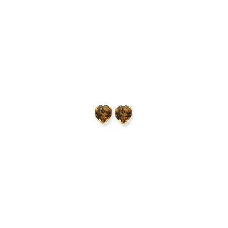 14k Quartz Stud - 14k Yellow Gold Heart Smoky Quartz Stylish Heart Stud Earrings
