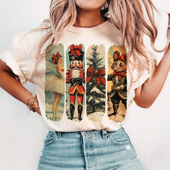Vintage Nutcracker Ballet Christmas T-Shirt – Girly Holiday Tee with Mouse, Bow, and Elegant Winter Coquette Style