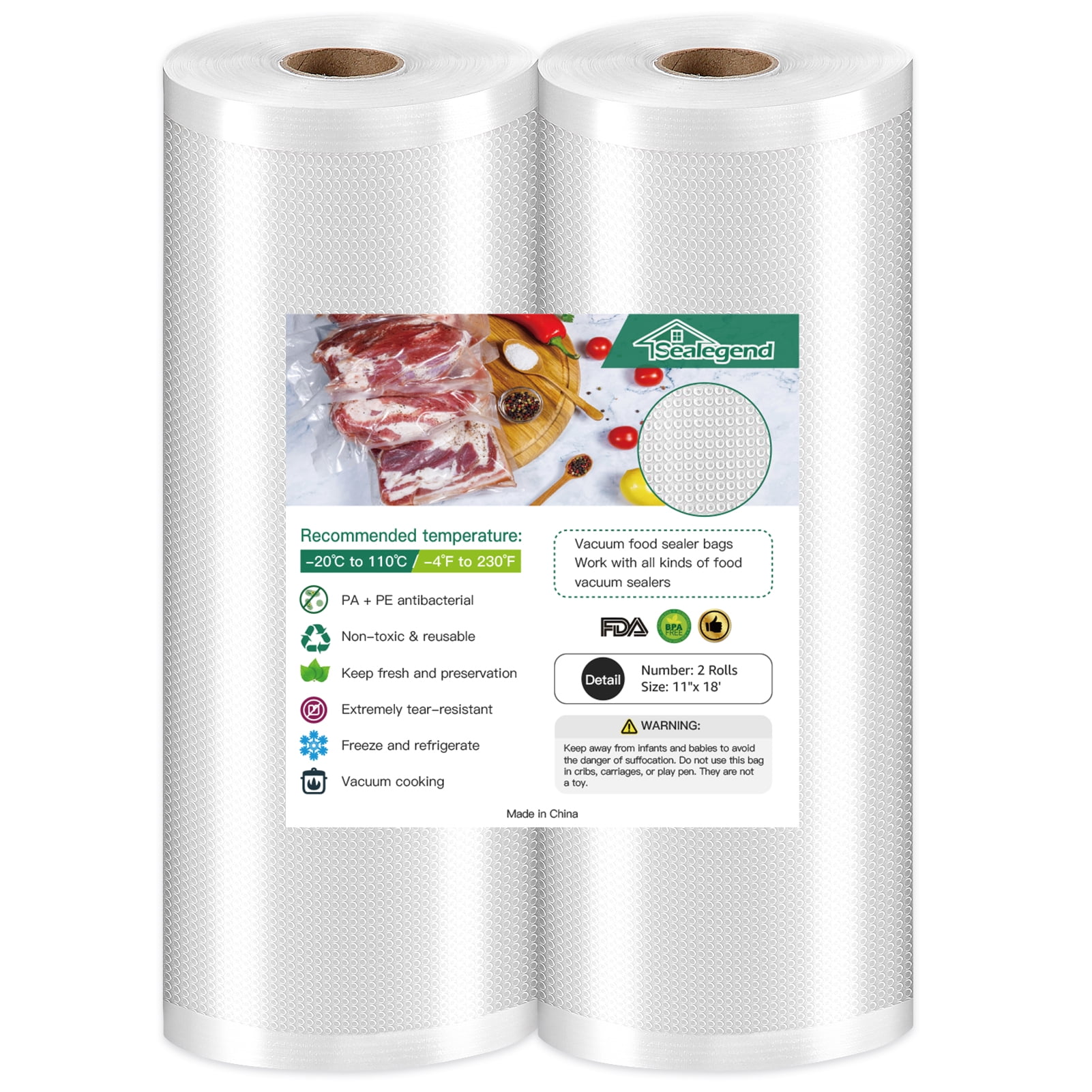  ILokey Vacuum Sealer Bags Rolls, 2 Rolls 8”x 16.5' and 2 Rolls  11”x 16.5', Sealer Bags for Food Storage, Commercial Grade Food Saver Bags,  Heavy Duty Embossed and Custom-Sized Design, BPA-Free