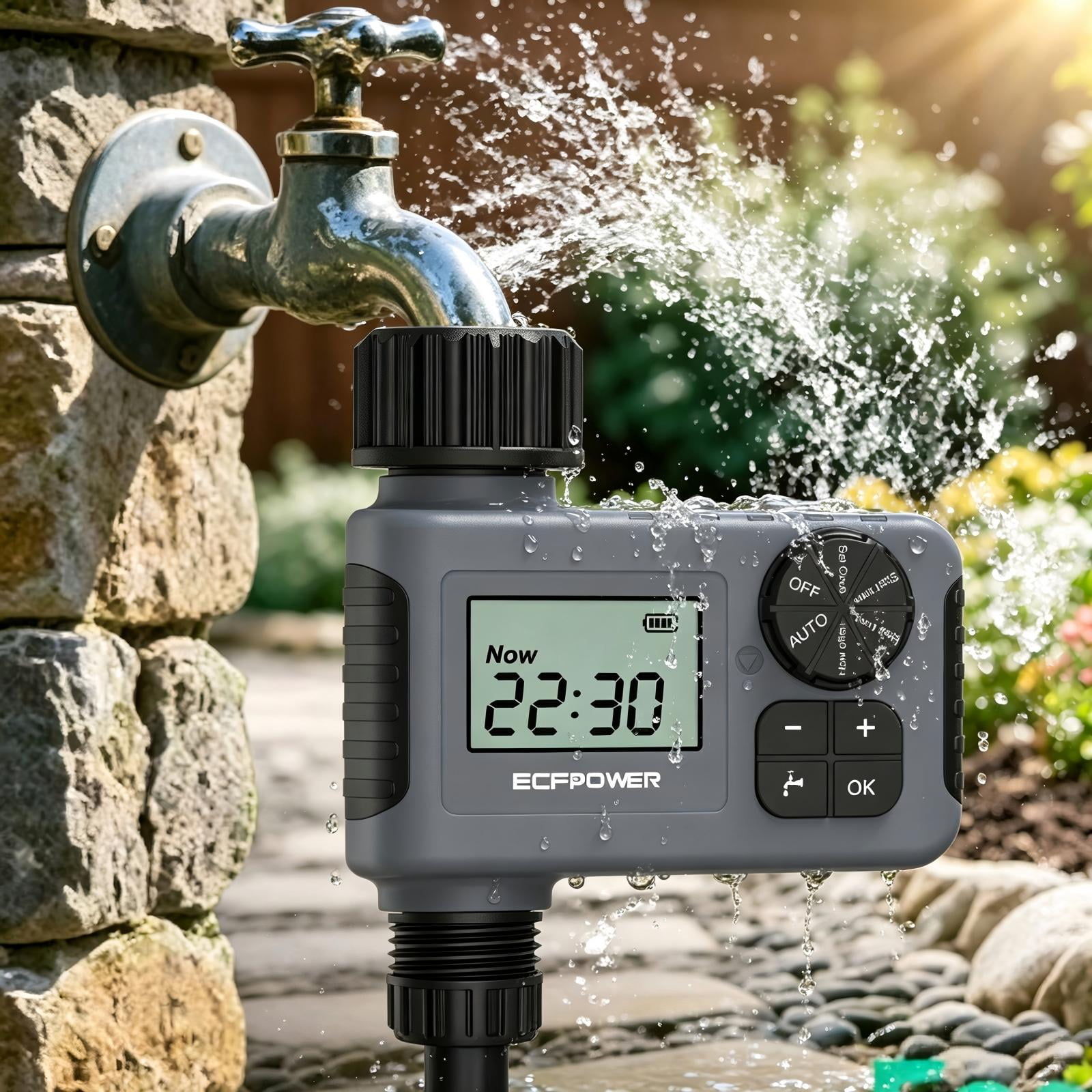 Waxgamo Automatic Water Timer for Garden Hose, Programmable Sprinkler Timer with LED Display, Rain Delay & Manual Mode, Outdoor Irrigation Controller for Lawn and Garden