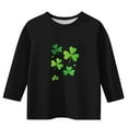thumbnail image 3 of Girls St Patricks Day Shirt Black 3/4 Sleeve Clover Graphic Tee for Kids Girls 4-12 Years Soft Stretch Polyester Spandex Casual Lucky Clover T-Shirt,Size 3-4T, 3 of 4