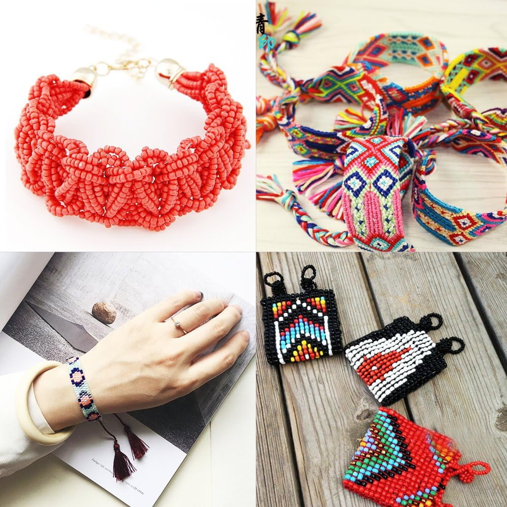 Bead Loom Kit - About 1600pcs 8 Color 12/0 Glass Seed Beads Steel Scissors Knitting Needle Threads for Necklace Bracelet Jewelry DIY Making