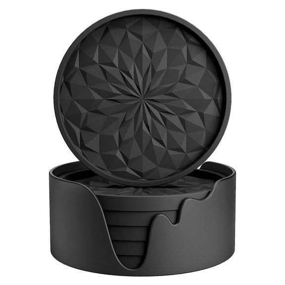 Silicone Coasters with Holder,[6 Pack] Drinking Coasters - Cup Mat for Hot or Cold Drinks, Thickened, Non-Slip, Non-stick,Deep Tray Teal Blue