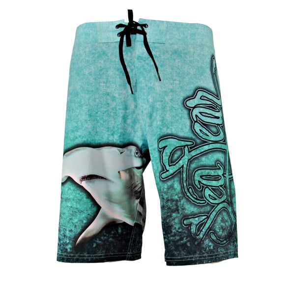 Sea Fear Men's Board Shorts Swim Trunks - Ocean Inspired Hammerhead Design in Blue and Grey with Back Pocket (Grey, 30)