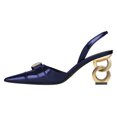 thumbnail image 2 of FSJ Women Glossy Pointed Closed Toe Slingback Pumps Chic Buckle Strap Sandals Slip On Chain High Heels Elastic Strap Dressy Shoes Size 5.5 Navy, 2 of 5