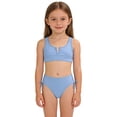 thumbnail image 5 of FINALGANG Girls Kids Two Piece Bikini Set Color Block V Notch Bralette Top With Drawstring Side High Waist Bottoms For Summer Beach Lovely Swimwear, 5 of 5