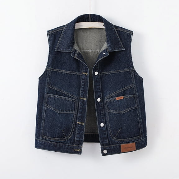 Vmvidoty Women's Denim Vest Cropped Classic Sleeveless Jean Vest Jackets With Pockets E_Blue 2XL