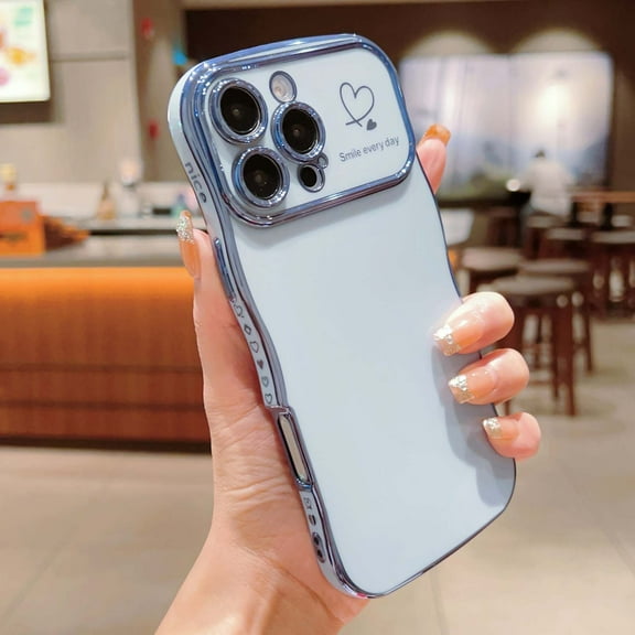 For iPhone 11 Phone Case,Wavy Frame Designing,Love Heart Pattern,Luxury Plating Shockproof Anti-fall Soft TPU Ultra Slim Thin Fit Cute Electroplated Phone Case Cover,Blue