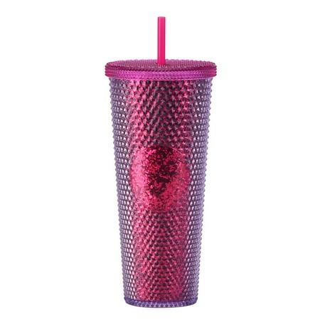 

24 oz Double Wall Plastic Matte Studded Tumbler with Lid and Straw Reusable Iced Coffee Cups Double Wall Smoothie Cup
