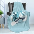 thumbnail image 4 of City Soft Flannel Fleece Blanket, Winter Season Composition Snow Pattern with Houses and Bridges Architecture, Cozy Plush for Indoor and Outdoor Use, 70" x 90", Pale Blue Grey White, by Ambesonne, 4 of 5