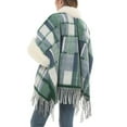 thumbnail image 5 of Xfvqtps Women Cape Faux Fur Collar Cloak Tassel Hem Fashion Plaid Print Open Front Thickened Warm Loose Streetwear Windproof Coldproof Warm Winter Long Coat Green, 5 of 8