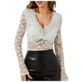 thumbnail image 3 of Women's Floral Embroidery Eyelet Lace Crew Neck Long Sleeve Top, 3 of 9