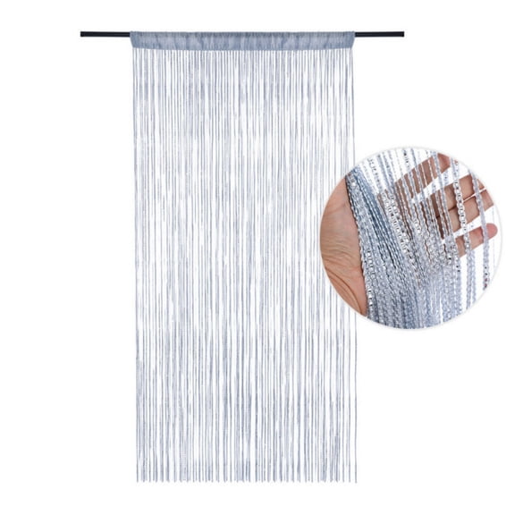 WWG Silver Color Color Sequined String Curtain, Glistening Thread Curtain for Indoor Outdoor, Lightweight Breathable Space Divider, Easy Install on Curtain Rod for Home Patio Gazebo Decor
