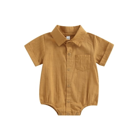 

Baby Summer Romper Solid Color Button down Short Sleeve Jumpsuit for Toddler Boy Girls Cute Clothes