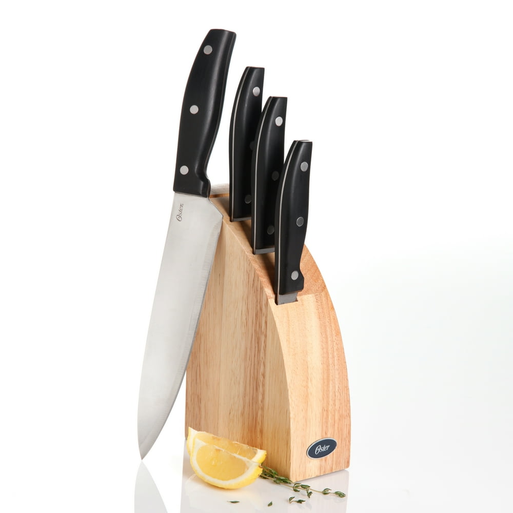 Oster Stainless Steel Knife Set with Storage Block (5 Pieces), Natural