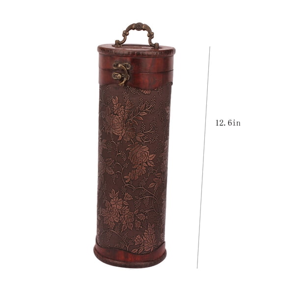 Antique-Style Wooden Wine Box - Cylindrical Storage and Gift Box for Wine Bottles and Keepsakes - Khaki