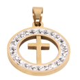 thumbnail image 2 of Colgante de crucifijo brillante, estilo elegante, decorativo, diamantes de imitación de acero de titanio, joyería de crucifijo redondo para hombres y mujeres, oro RF GS010, 2 of 14