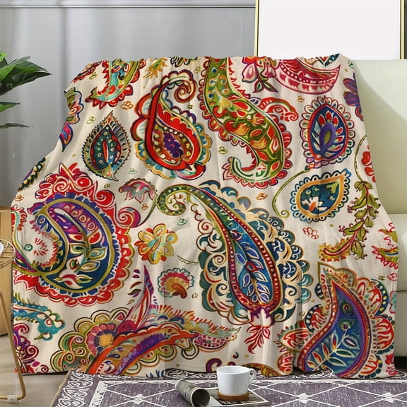 Vintage Floral Paisley Pattern Throw Blanket – Luxurious Flannel Fleece, Soft and Warm for Sofa, Bed, Office, Travel, and Camping