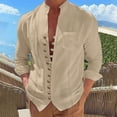 thumbnail image 2 of LIUJUNSHOP Men's Long Sleeve Casual Solid Holiday Cardigan Shirt Top Comfortable Stylish Versatile Khaki L, 2 of 5