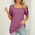 thumbnail image 4 of Camiseta casual para mujer Mangas cortas abullonadas Color puro Suelto Top de verano para uso diario Fucsia L, 4 of 7