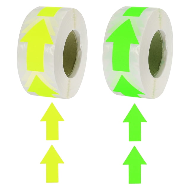 2uds Flecha Pegatina Etiquetas 500 Cuenta/Rollo 1.3x2 Pulgadas Fluorescente Amarillo/Verde Adhesivo Flecha Forma Señales para Bricolaje Artesanía Organización Inventario