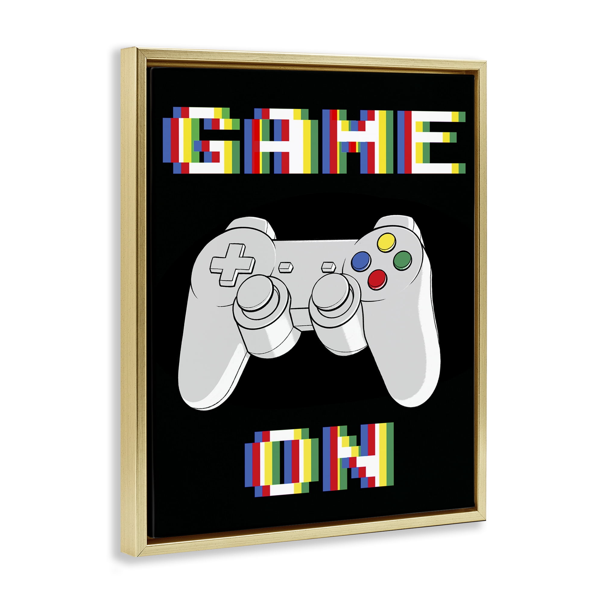 Stupell Industries Colorful Digital Game On Gold Framed Floater Canvas Wall Art, design by Marcus Prime