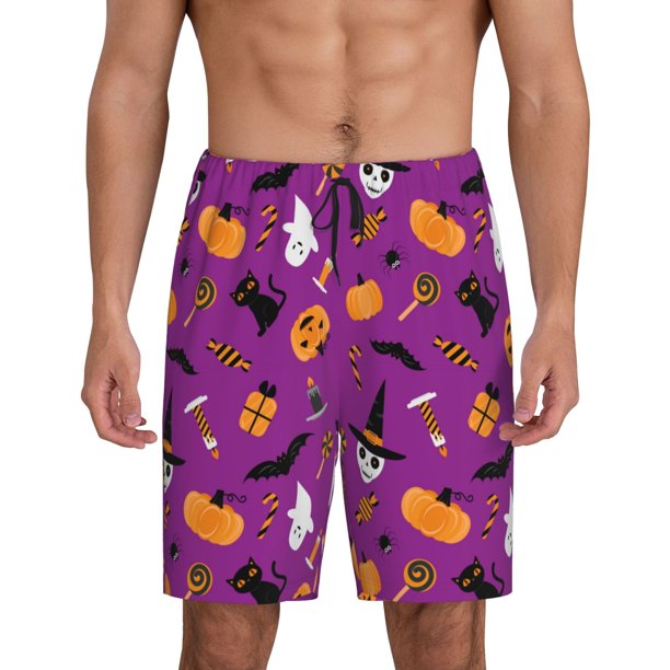 Balery Halloween2 Pantalones cortos de pijama de punto de algodón para hombre con cinturilla y bolsillos-Medium